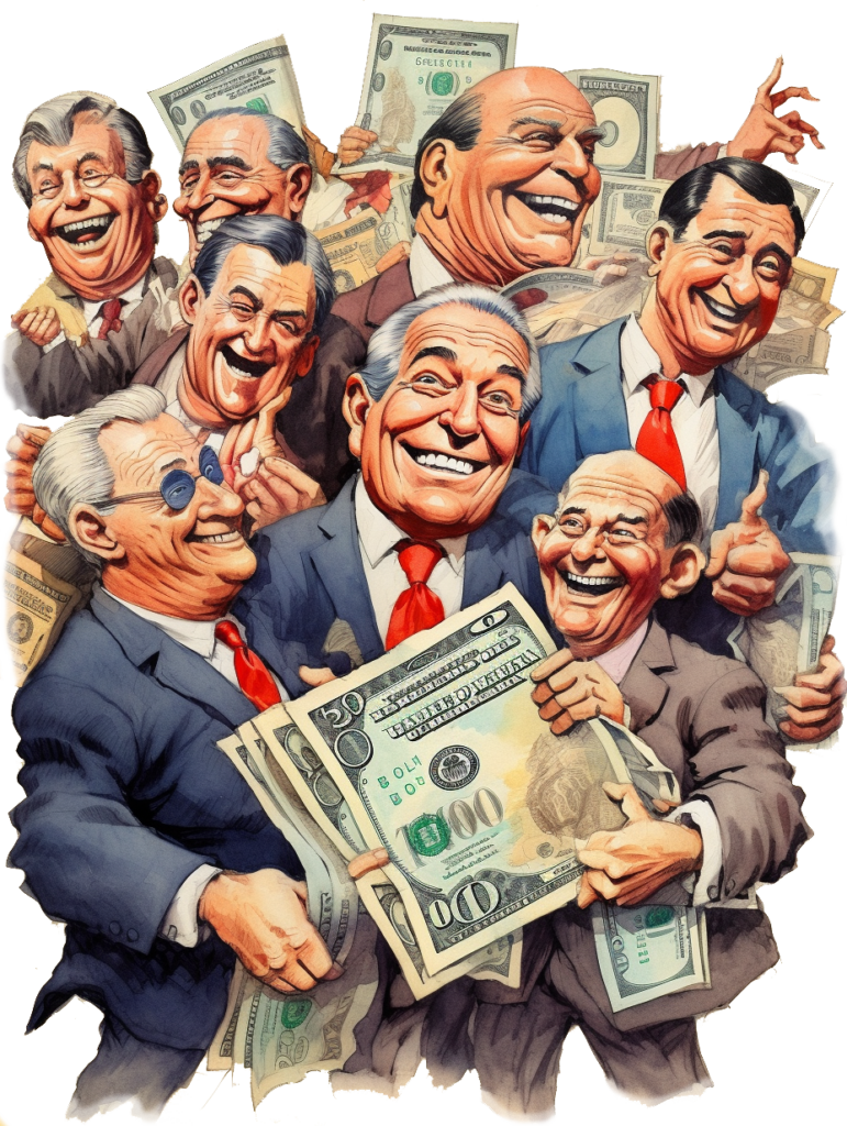 Group of politicians grabbing at money